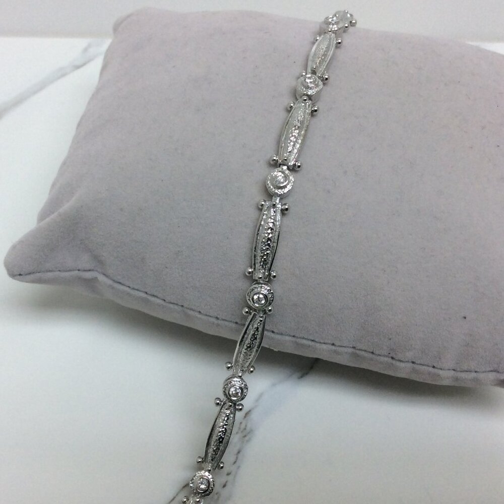 14k WHITE Solid Real Gold Fancy Diamond Tennis lady Bracelet  7 1/4''  14.90 gr